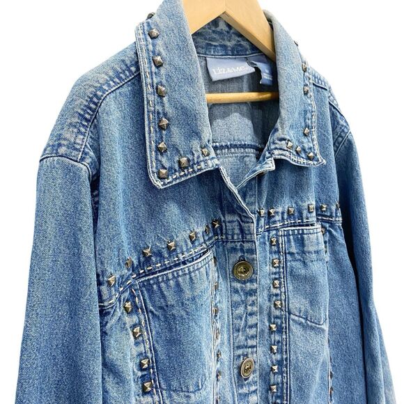 VTG Liz & Me Women’s Studded Blue Denim Cotton Trucker Style Jean Jacket 0X - Picture 4 of 12